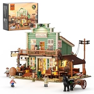 Funwhole Western General Store Lighting Building-Bricks Set – 1895 Pcs The Old West Town Collection Display Set for Adults and West Lovers
