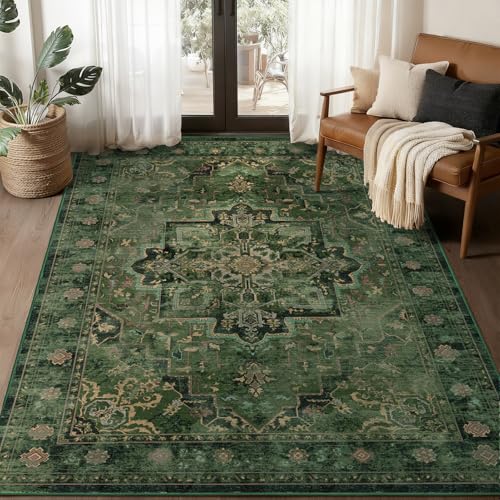 Jainmy Vintage Dark Green Area Rugs 5x7 for Living Room,