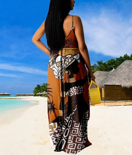 Image of Summer Dresses for Women Spaghetti Strap Beach Floor Length Maxi Sundresses | Floral Print,Casual,with Pockets