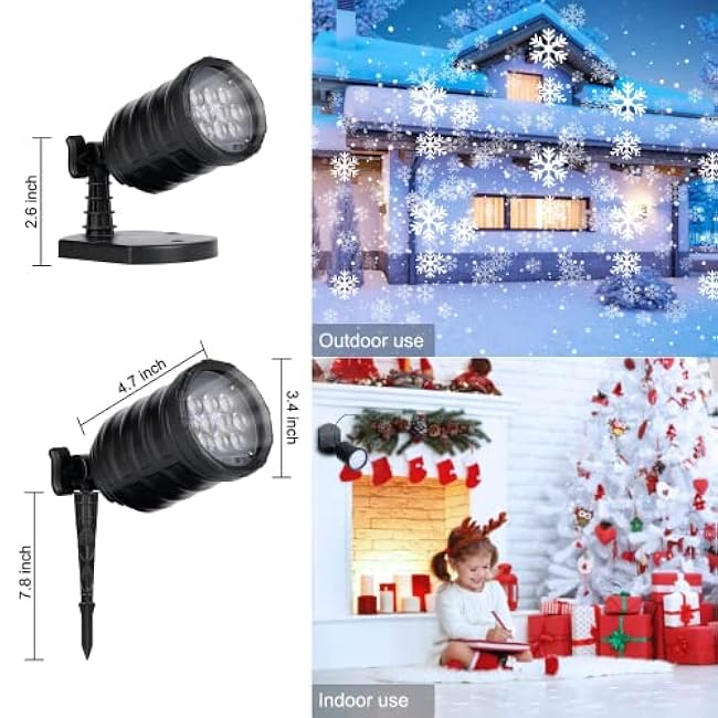 Christmas Snowflake Projector Lights - Outdoor Led Snowfall Show Lights, Waterproof Landscape Decorative Xmas Holiday Party Garden Patio Indoor Home Decoration Show