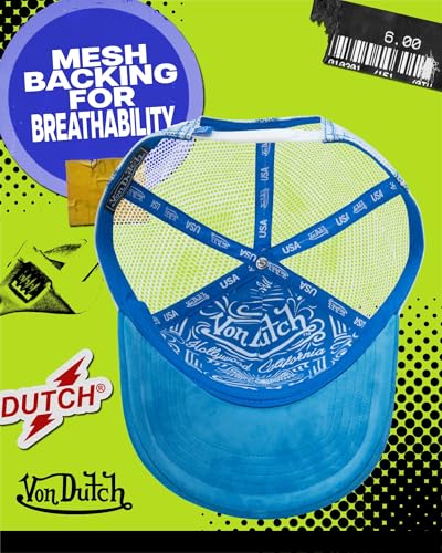 Image of Von Dutch Unisex Trucker Hat - Velvet Curved Bill Mesh Back Retro Classic Adjustable Snapback Baseball Cap for Men and Women