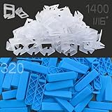 QXTXYZ Tile Leveling System 1/16', 1400pcs Tile Leveler Spacers Clips 320pcs Reusable Wedges for Wall Floor Tile Adjustment Tile Clips Tool Set for Tile Stone Installation