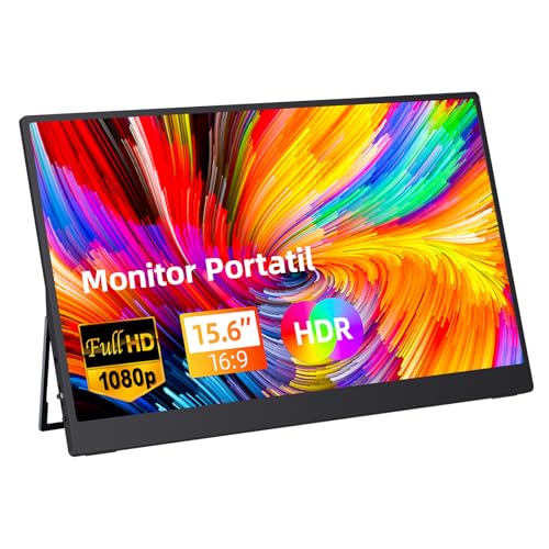 Monitor Portatil 15,6'', FHD 1080P Monitor Portátil Conectado Com USB C Dupla/HDMI, IPS Extensor De Tela para Notebook com VESA e Suporte de proteção, Plug and Play (15.6)