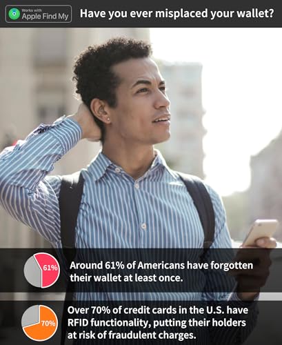 Auskang Smart Wallet For Men with Tracker, Works with Apple Find My, Minimalist Leather Slim Pop Up Wallet For Men with Money Clip, RFID Blocking, Credit Card Holder, Not For Android, Black3