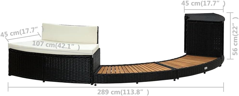 SKM Spa Surround Inflatable Hot Tub Surround Poly Rattan and Acacia Wood, Spa Surround for Garden Inner Diameter 79.1", Backyard, Patio Indoor Outdoor Use 113.8" x 48.8" x 22" (L x W x H) Black