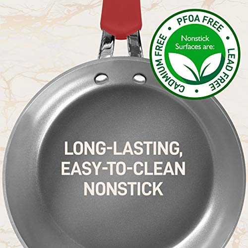 Nutrichef Non-Stick Kitchenware Pots & Pans-11 Pcs. Stylish Kitchen Cookware Set W/Elegant Diamond Pattern, Gray Inside & Red Outside, Metal, Silicone Handle, Ptfe/Pfoa/Pfos Free, Red #TOP6