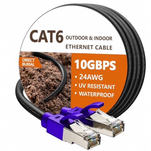 Image of CAT6 30 Meter Outdoor Ethernet Cable, 1000Mbps Gigabit LAN Cable, Waterproof & UV Resistant LLDPE Jacket, 24AWG Direct Burial Network Cable for CCTV, IP Camera, Router & Outdoor Internet Installation