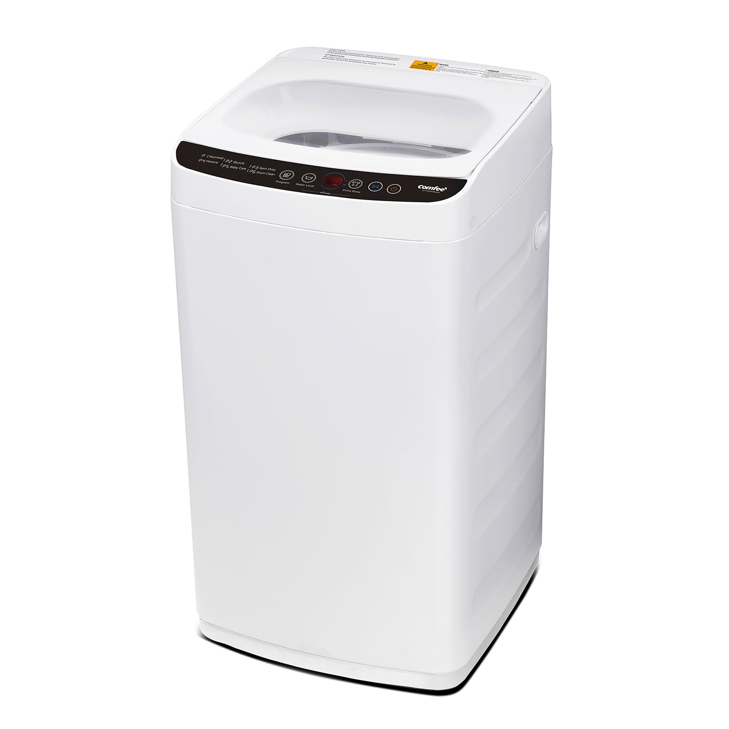 comfee' portable washing machine, 0.9 cu.ft compact washer with led display, 5 wash cycles, 2 built-in rollers, space saving full-automatic washer with wheels