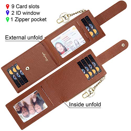 Image of Badiya Slim Women Wallet RFID Blocking Bifold Compact 9 Card Slots Holder Wallets Soft Leather with Zipper Coin Pocket 2 ID Window
