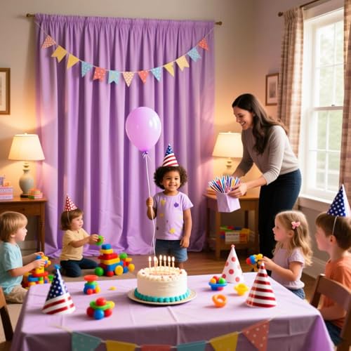 Image of 2 Panels Light Purple Backdrop Curtain, 10 x 10 Feet Polyester Background Curtains for Parties, Weddings, Baby Showers, Halloween, Christmas, Birthday Party Photoshoot Backdrop Curtains Decorations