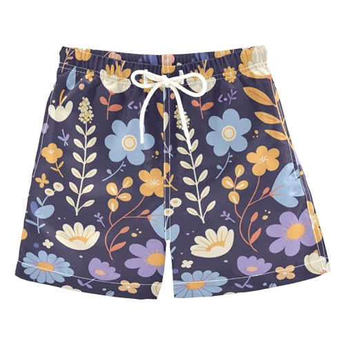 linqin Mexican Floral Pattern Boys Swim Trunks Toddler Beach Board Shorts, Quick Dry Swim Shorts Suits 2-16 Years