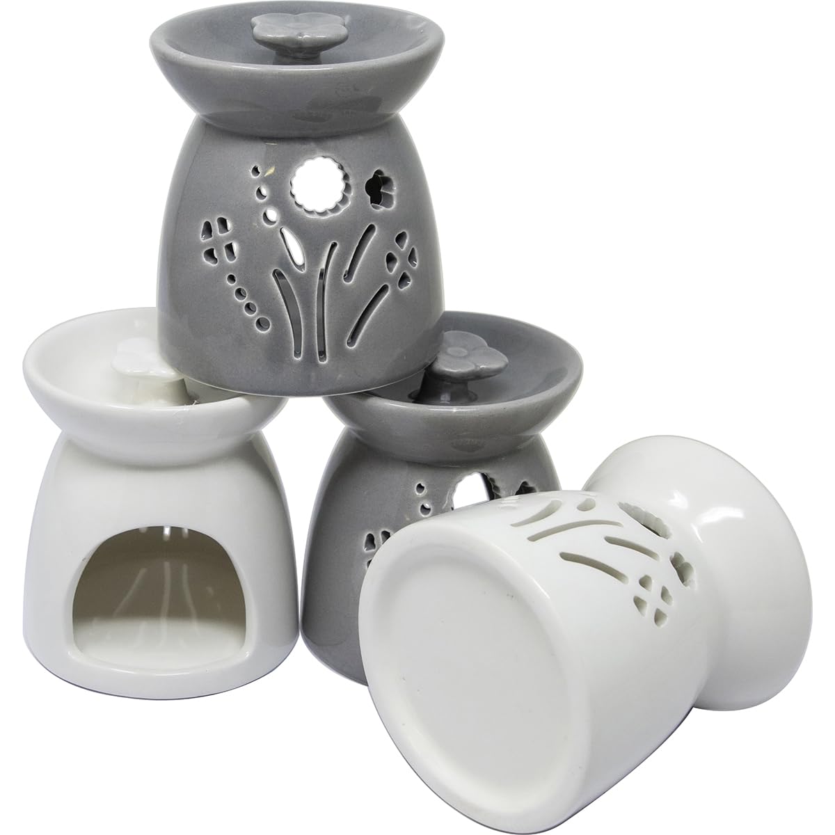 BARGAINSGALORE SET OF 4 HOME CERAMIC OIL BURNER MELTS TEA LIGHT CANDLE GIFT AROMA FLOWER 9CM
