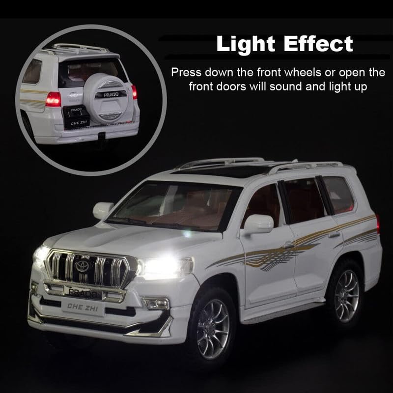 Image of Model 1:24 Prado Model Alloy Metal Pull Back Die-cast Car Openable Doors with Sound and Light Vehicle Car Toy for Kids - Multicolor