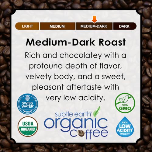 2LB Subtle Earth Organic Decaf - Swiss Water Process Decaf - Medium Dark Roast - Whole Bean Coffee - Low Acidity - Organic Certified by CCOF - 2 Pound Bag