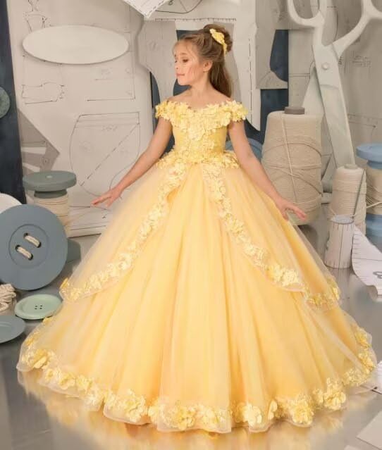 Flower Girl Dresses for Wedding Off Shoulder First Communion Dress Lace Appliques Pageant Party Prom Ball Gown3