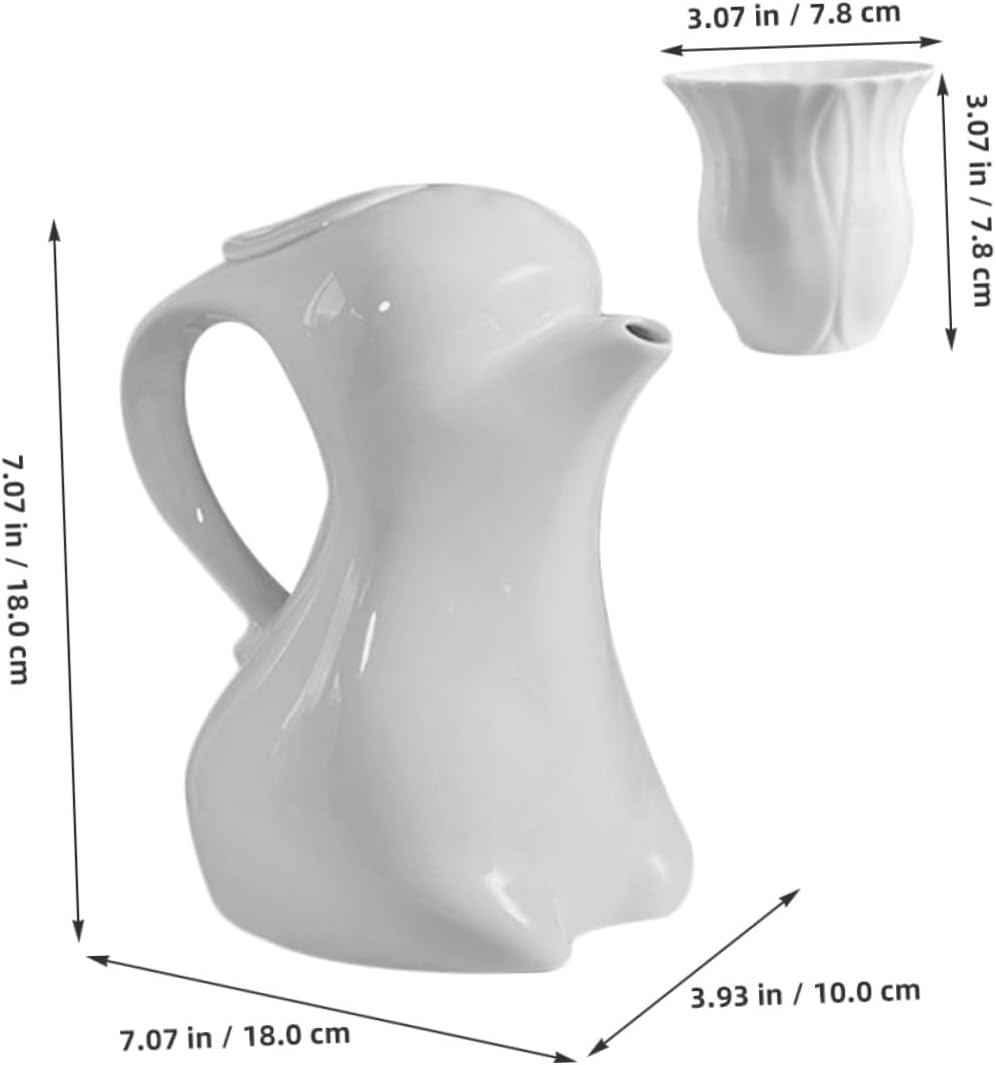 Tofficu Ceramic Rabbit Water Pot and Pitcher Set, Easter Bunny Teapot with 4 Cups, Portable Ceramic Coffee and Tea Server for Kitchen and Afternoon Tea