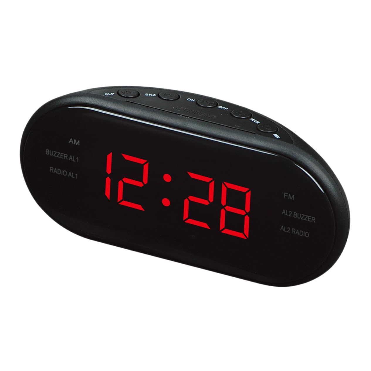Radio Reloj Digital Despertador para Noche con Doble Alarma, Pantalla Curva Grande Roja, FM y Am, Función Repetición y Temporizador de Apagado para Dormitorio