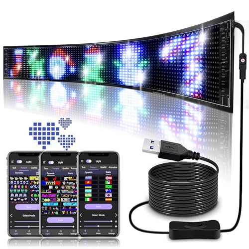 Spolehli LED Anzeigetafel Programmierbares Led Laufschrift Scrollender USB 5 V App-Steuerung Anpassbares Textmuster Animation Graffiti Superhelle Werbeschilder für Car Store Hotel (68x12cm)