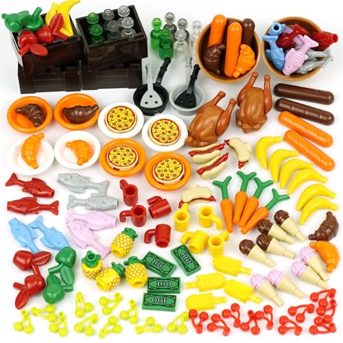 BroTex Food Accessories – Food Building Blocks Friends Animals Bricks, People House Kitchen Farm Restaurant MOC Parts Classic Party Favors Toys for Boys Girls