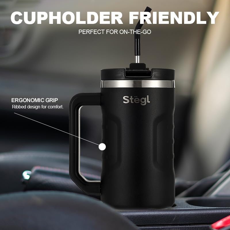 Image of Tumbler with Straw - 1.2L Insulated Coffee Tumbler with Handle | Keeps Drinks Hot 12h Cold 24h | Leakproof Travel Sipper for Office Gym | Stainless Steel Straw
