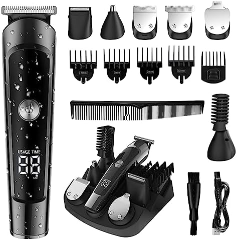 AMULISS Beard Trimmer for Men, Hair Clipper Trimmer for Men, Waterproof Mens Beard Grooming Kit, Cordless Barber Clippers for Hair Cutting with Nose Trimmer, Electric Razor, Body Shaver