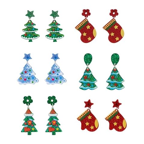 ALEXTINA 6 Pairs Christmas Earrings for Women Xmas Holiday Stud Earrings Christmas Tree Snowflake Bow Bells Light Earrings Cover