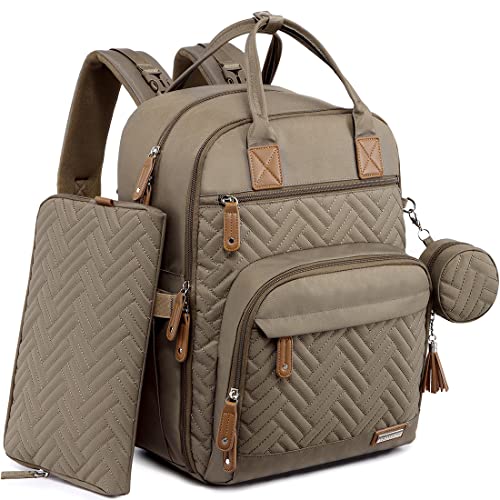 Image of iniuniu Diaper Bag Backpack, Large Unisex Baby Bags for Boys Girls, Waterproof Travel Back Pack with Diaper Pouch, Washable Changing Pad, Pacifier Case and Stroller Straps, Khaki