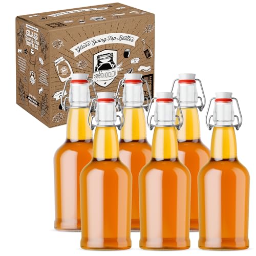 Fermentaholics Lot de 6 bouteilles en verre transparent avec bouchon basculant | Comprend 6 bouteilles en verre à couvercle rabattable | Bouteilles hermétiques et haute pression pour la mise en