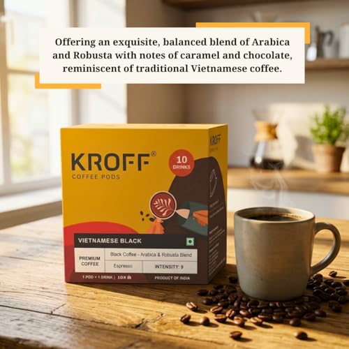 Image of KROFF Vietnamese Black Coffee Pods | Dolce Gusto Compatible | Espresso - Medium Dark Arabica Robusta Blend Roast | 10 Pods Per Box
