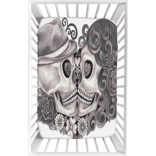 Image of Decorative Crib Sheet,Gothic Fitted Microfiber Baby & Toddler Universal Crib Sheets,28"x52"x9",Art Skull with Hat Mexico Festival Print Crib Sheet Set, for Standard Crib and Toddler Mattresses