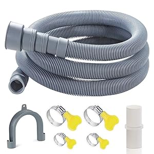 6.5 Feet Washing Machine Drain Hose Universal, Flexible Washer Drain Hose Extension Kits Corrugated Dishwasher Hose w/ 1 Adapter 4 Hose Clamps 1 U-Bend Hose Holder