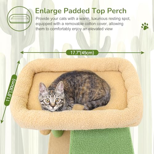 Image of Globlazer Large Cactus Cat Tree Tower, 70in Tall Heavy Duty Green Cat Tree for Indoor Cats Sturdy Cat Tower with Scratching Post and Board, Hammock, Cat Condos for Adult Cats Kittens, F70 Pro, Green