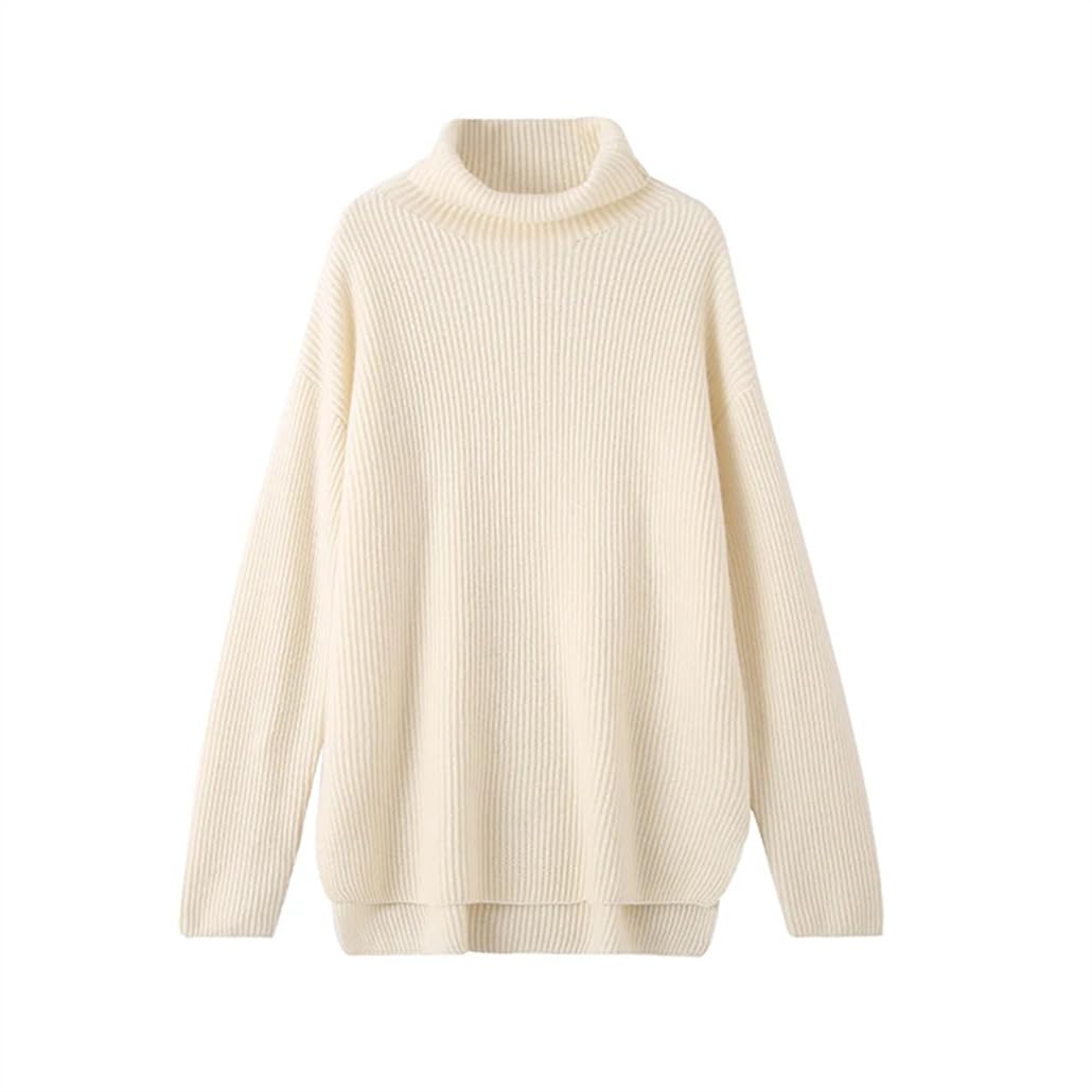 Suéter de cachemira de cuello alto para mujer, suéter de punto cálido sólido