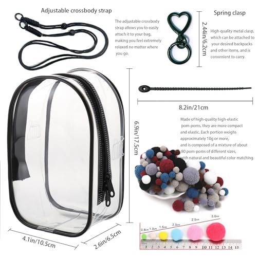 Image of Clear Doll Case with Keychain and Adjustable Strap, Waterproof Crossbody Bag for Blind Box Collectibles - Dustproof PVC Display Cover (Black, 6.9inch /17.5cm)