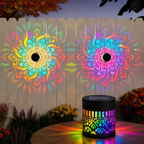 Homaskylynn Luces Solares Para Valla, Lámpara De Proyector De Pared Con Mandala Alimentada Por Metal, 7 Colores Cambiantes, Luz Exterior Impermeable, Decorativa, Encendido Automático, Para Patio(1pc)