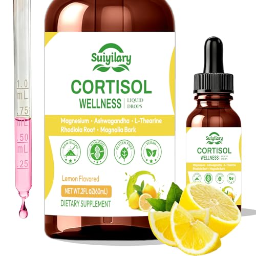 Suiyilary Cortisol Liquid Drops Support Supplements for Men and Women Cortisol Detox Hormone Balance with Magnesium Ashwagandha L-theanine for Mood Support Lemon Flavor 60ml (60ml)