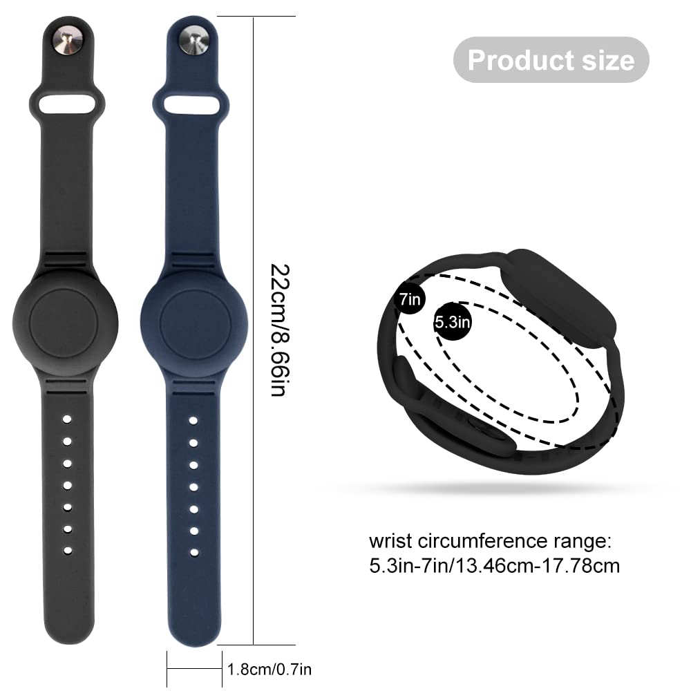 Braccialetto impermeabile Airtag in confezione da 2, compatibile con Apple AirTag. Cinturino regolabile morbido, per orologio Airtag per bambini neonati (Nero-Blu notte)