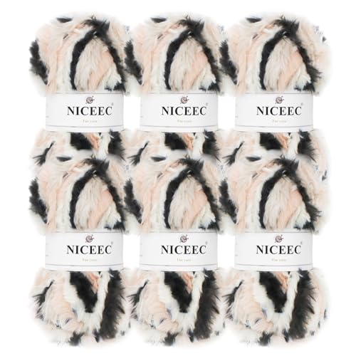 Image of NICEEC Faux Fur Yarn Super Soft, Chunky & Fluffy, Eyelash Yarn for Crochet & Knitting(Total Length 210yds /10.6oz) - Mixed Colors /300g