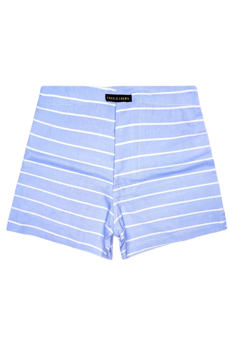 Periwinkle Blue and White Horizontal Striped Oxford Premium Cotton Boxer-image-34