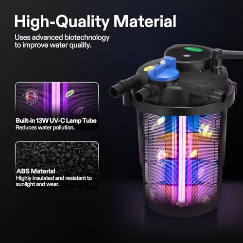 Bio-Pressure-Pond-Filter-with-13W-UV-C-Light-1840-GPH-Suitable-for-Koi-Ponds-up-to-1000-Gallons-or-Landscape-Pools-up-to-2100-Gallons Bio Pressure Pond Filter with 13W UV C Light 1840 GPH Suitable for Koi Ponds up to 1000 Gallons or Landscape Pools up to 2100 Gallons