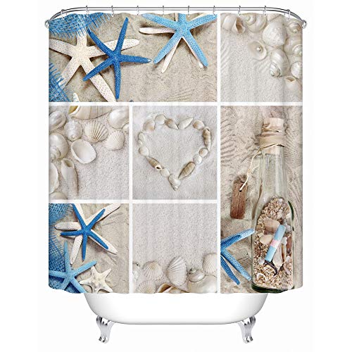 Allenjoy 72X72 Summer Beach Shower Curtain For Bathroom Sets Nautical Marine Starfish Seashells Home Bath Bathtub Decor Decoration Durable Waterproof Fabric Machine Washable With 12 Hooks #TOP5