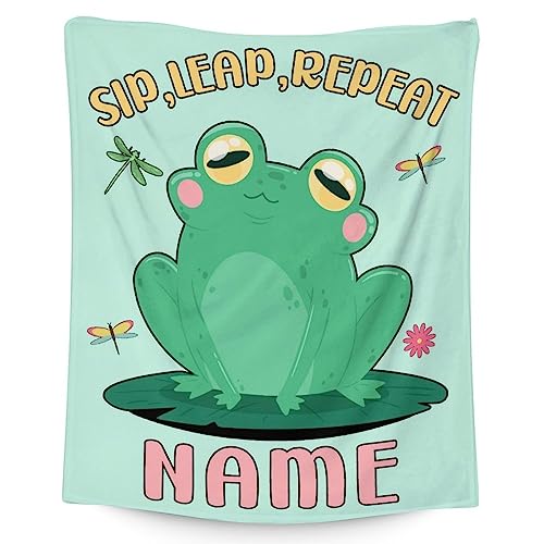 Mercuryelf Custom Frog Throw Blanket - Soft, Fuzzy & Warm - 50x60 Inches Flannel Blankets for Living Room, Sofa - Light Green Funny Throws Gift for Teens