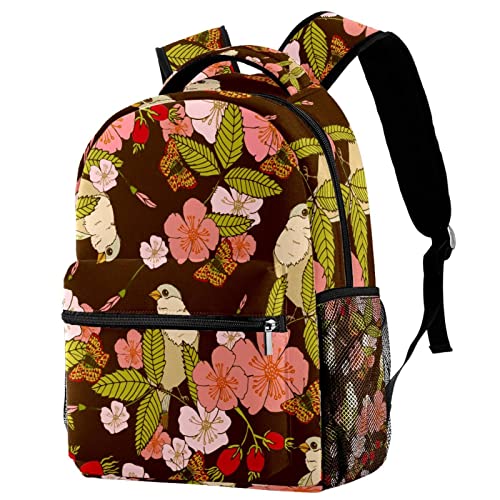 Sac à dos voyage rétro fleurs roses protège vos affaires sur le campus avec porte-gourde