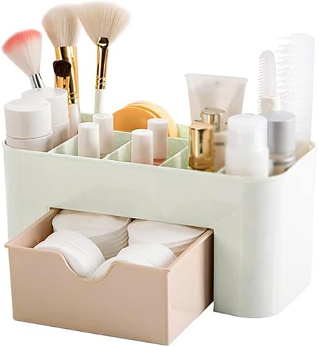 Miniatura 4 de Escritorio de maquillaje, caja de almacenamiento de cosméticos con divisores, organizador de mostrador de baño para pinceles, sombra de ojos, lápiz