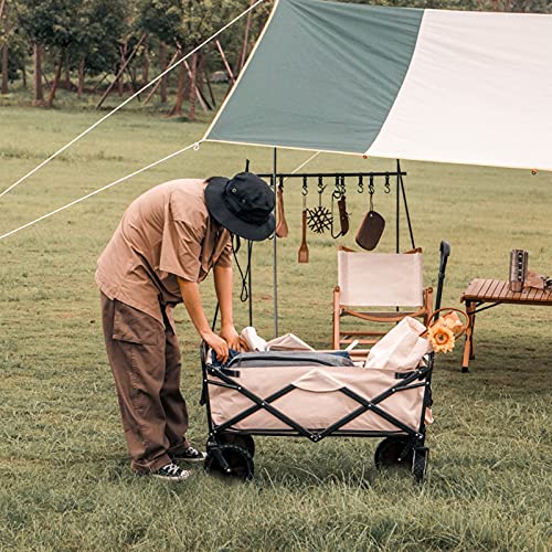 Picknick-Campingwagen, tragbar, zusammenklappbar, für den Außenbereich, Garten-Klappwagen, 80 kg max. Belastung, Schiebewagen, robust, leicht, Strand, Garten, Picknickwagen, cremeweiß – Bild 7