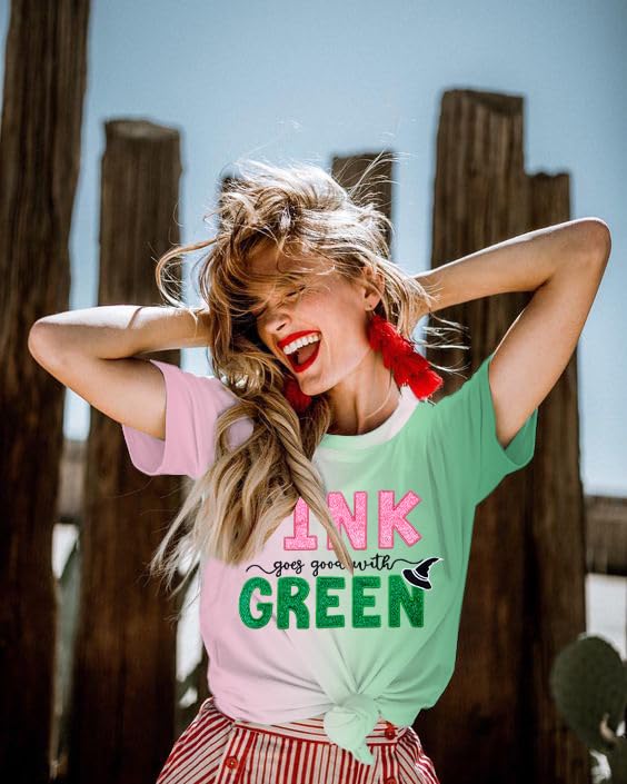 Pink Goes Good with Green Embroidery Shirt Woman Musical Movie Shirts Musical Fan Gifts Tee Casual Short Sleeve Tops2