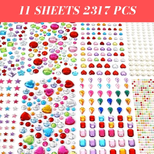 Image of MAYCREATE Rhinestones & Pearls Kit, 11 Sheets Colorful Hair Rhinestone Stickers for Hair Decoration, Self-Adhesive Gems Face Stickers for Women for DIY Scrapbooking, Phone Cases, and Arts & Crafts
