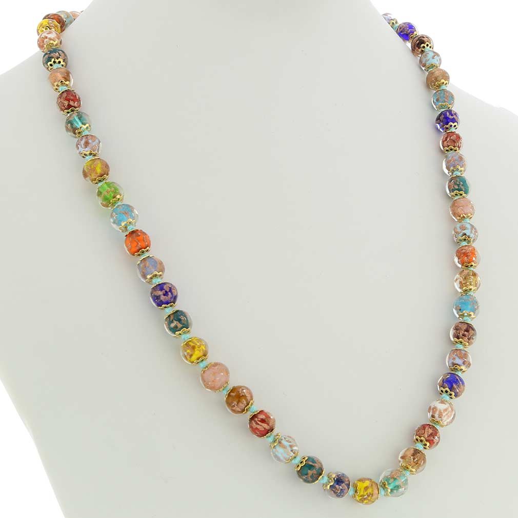 Glass Of Venice Collar de Murano de longitud más larga, cuentas brillantes de Sommerso multicolor italiano hecho a mano de vidrio soplado para mujer