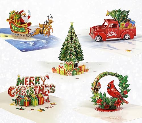 Cartes de Noël 3D lot de 5 pop-up Joyeux Noël 2025 pour vœux de fin d'année