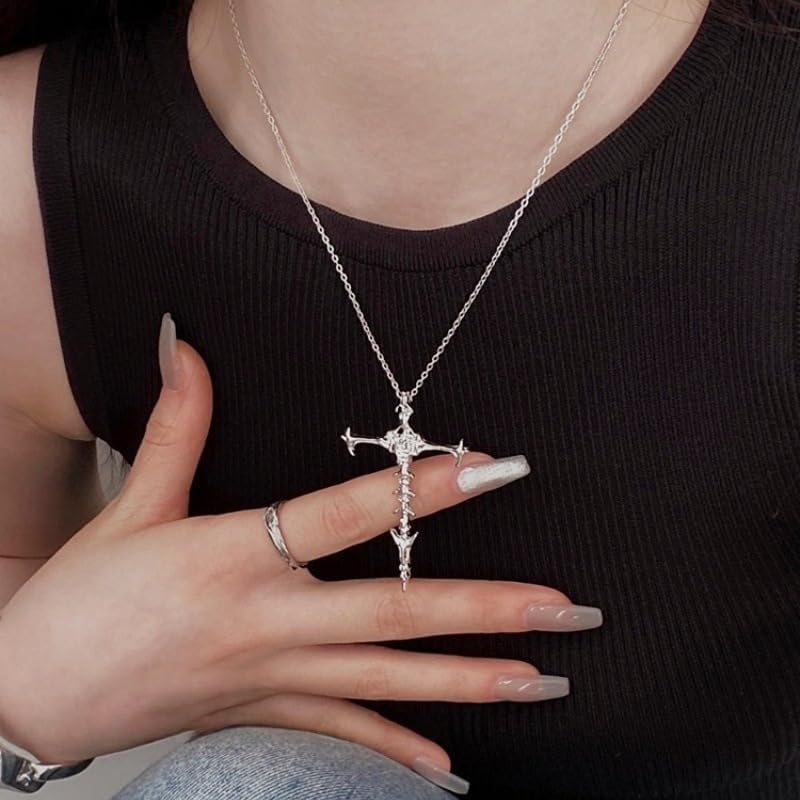 CJIAYUJEW Gothic Cross Necklace Goth Emo Skull Bones Necklace Punk Y2K Cross Necklace Halloween Christmas Jewelry Gift for Women Men - Image 4